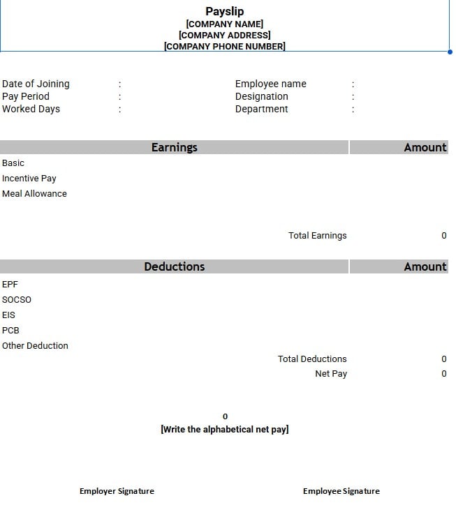 salary slip format sample